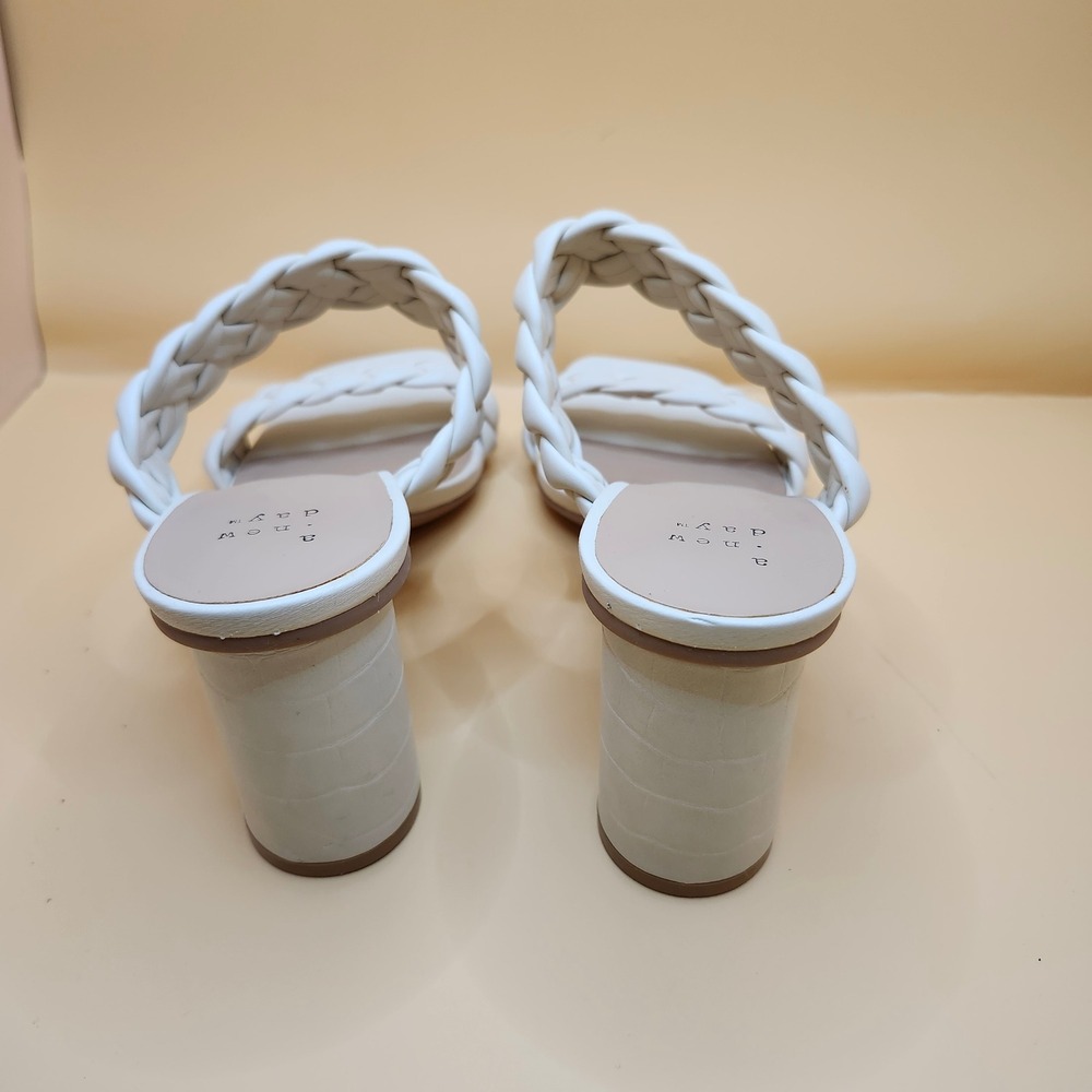 A New Day‎ Heeled Sandals Braided Straps Block Heel Square Toe Off White Size 9 - Picture 5 of 7